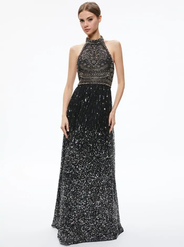 JAEL EMBELLISHED HALTER NECK MAXI GOWN